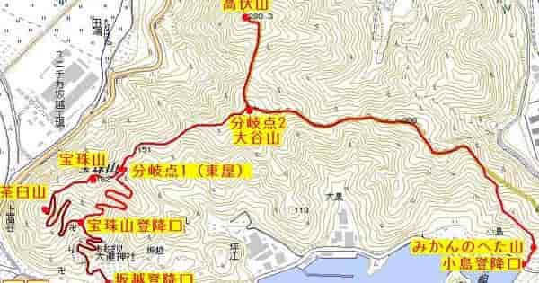 茶臼山・宝珠山などルート略地図