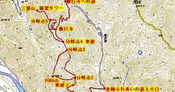 高雄山系山歩きルート略地図